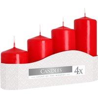 KDMD Set of 4 Pillar Candles 50mm (11/16/22/33H) - Red