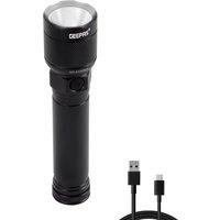 Geepas Rechargeable Portable Flashlight 500 Lumens, 200M Distance Range Waterproof IPX5 in Black