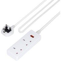 Geepas 2 Gang Extension Lead, 2M Cable with Indicator Light Wall Mountable in White
