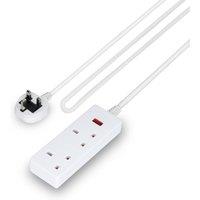Geepas 2 Gang Extension Lead Cable 3m/5m/10m Lengths in White | Size: 2.9m