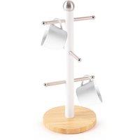 Royalford Mug Holder with 6 Hooks with Bamboo Base Mug Tree in White