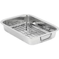 Royalford Stainless Steel Roasting Tray with Grill Rack Baking Grilling in Silver | Size: Medium
