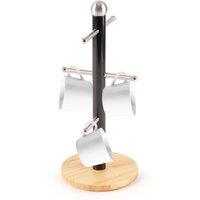 Royalford Mug Holder with 6 Hooks with Bamboo Base Mug Tree in Black