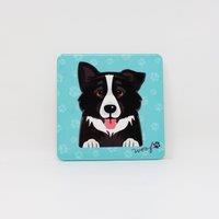 Mulberry Studios Pet Coaster - Dog - Black & White Border Collie in Blue