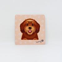 Mulberry Studios Pet Coaster - Dog - Chocolate Cavapoo in Pale Orange