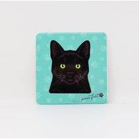 Mulberry Studios Pet Coaster - Black Cat in Bright Green