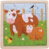 Bigjigs Toys Educational Chunky Wooden Cow & Calf Puzzle - Children's Jigsaw