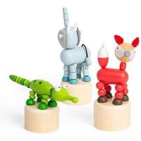 Bigjigs Toys Animal Push Ups (Elephant, Croc, Fox) - 3pcs Wooden Animals