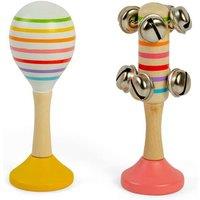 Bigjigs Toys Musical Shaker Set - 2pcs Wooden Rainbow Maraca & Bell Stick