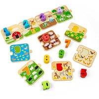 Bigjigs Toys Wooden 1-10 Tile Puzzle, Farmyard Themed
