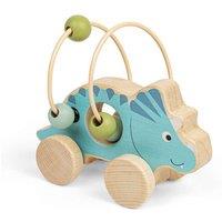 Bigjigs Toys Push Along Triceratops - 2-in-1 Wooden Bead Frame in Blue