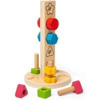 Bigjigs Toys Nuts & Bolts Tower - 11pcs Wooden Construction Toy & Shape Sorter