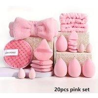 Dyzi 20-Piece Pink Makeup Kit - Complete Set with Soft Brushes Beauty Blender & More in Clear