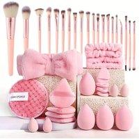 Dyzi 40-Piece Makeup Brush Set Soft Brushes Beauty Blender & Puffs | Perfect Gift in Pink
