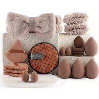 Dyzi 20-Piece Makeup Brush Set Soft Beauty Blender & Puffs in Brown