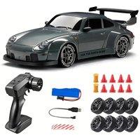 Dyzi Remote Control Drift Car LED Lights High-Speed 4WD Rechargeable Toy in Dark Grey