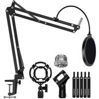 Xample Microphone Stand Set with Shock Mount, Mic Clip Holder, Pop Filter Screw Adapter in Black