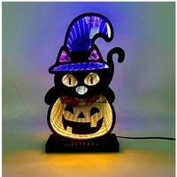 Obasyhig Halloween Decorative Pumpkin Black Cat Shaped Night Light