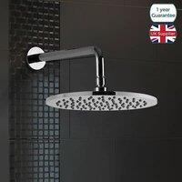 Nes Home Chrome Round Wall Mounted Overhead Rain Shower Head With Swivel Elbow 200mm in Silver