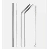 Glim & Glam Reusable Straws Drinks Set Brush Stainless Steel 4pcs in Silver