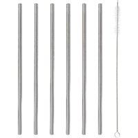 Glim & Glam Reusable Straws Brush Drinks Set Stainless Steel 6pcs in Silver