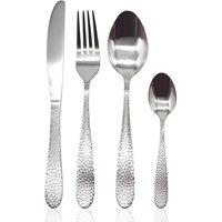 Glim & Glam Cutlery Sets Stainless Steel Hammered Effect Handle 16 Piece Set in Silver