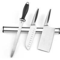 Glim & Glam Kitchen Knife Rack Magnetic Utensil Holder Stainless Steel Strip Bar 40cm 2 Piece Set in Silver