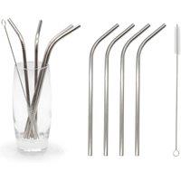 Glim & Glam Reusable Straws Stainless Steel 6 Piece Set in Silver