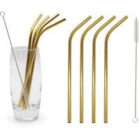 Glim & Glam Reusable Straws Stainless Steel Gold 6 Piece Set