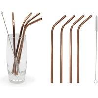 Glim & Glam Reusable Straws Stainless Steel Rose Gold 6 Piece Set