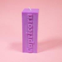 Flamingo Candles Capricorn Zodiac Block Pillar Candle in Purple