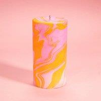 Flamingo Candles Totally Groovy Marble Pillar Candle in Bright Pink