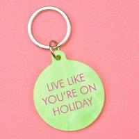 Flamingo Candles Live Like You're On Holiday Keyring in Green