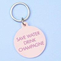 Flamingo Candles Save Water Drink Champagne Keyring in Bright Blue