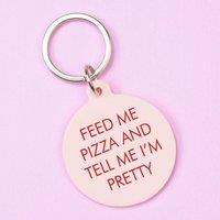 Flamingo Candles Feed Me Pizza & Tell Me I'm Pretty Keyring in Yellow