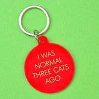 Flamingo Candles I Was Normal Three Cats Ago Keyring in Pink