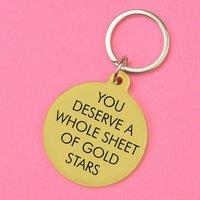 Flamingo Candles You Deserve a Whole Sheet of Gold Stars Keyring in Metallic Silver