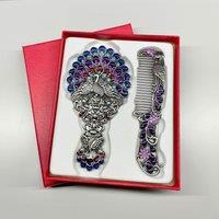 Leaper Style 1 Creative Metal Peacock Mirror Comb Set in Blue