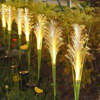 Obasyhig Pack of 1 LED Solar Fibre Optic Reed Garden Simulation Landscape Ground Plug Lights in Yellow