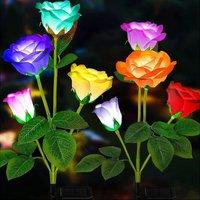 Leaper Solar-Powered Outdoor 4-Head Rose Decorative Landscape Light in Yellow