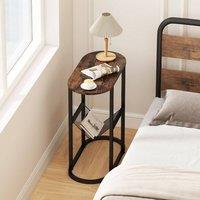 Costway 2-Tier Oval End Table Narrow Side Table w/Magazine Holder in Brown