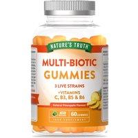 Nature's Truth Multi-Biotic 3 Live Strains + Vits C, B3, B5 & B6 - 60 Gummies - Pineapple Flavour in Clear | Size: Pack of 60