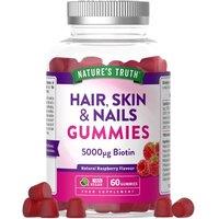 Nature's Truth Hair Skin & Nails Biotin 5000mcg - 60 Gummies - Raspberry Flavour in Clear | Size: Pack of 60