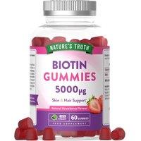 Nature's Truth Biotin 5000mcg - 60 Vegan Gummies - Raspberry Flavour in Clear | Size: Pack of 60