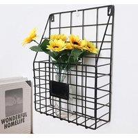 Hinsinc Black Wire Magazine Newspaper Basket Wall Mounted Post Storage Organizer