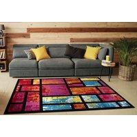 Smart Living Modern Hand Carved Multicolour Soft Thick Area Rug - Rectangles in Red | Size: 60 cm x 110 cm