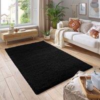 Smart Living Soft Fluffy 5cm Thick Pile Shaggy Area Rugs for Living Room, Bedroom in Black | Size: 60 cm x 110 cm
