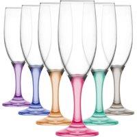 LAV 190ml Misket Glass Champagne Flutes - Coloured Stem - Pack of 6 | Size: 6 Pack