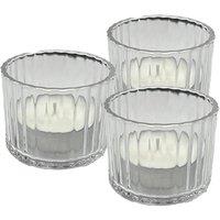 REWIND Set of 3 Premium Ribbed Glass Tealight Holders (Includes 3 free Tealights) in White | Size: 1 Pack