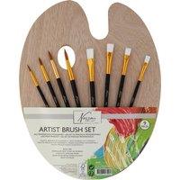Totum Wooden Palette With 4 Flat & 4 Round Brushes in Brown | Size: 1 Pack